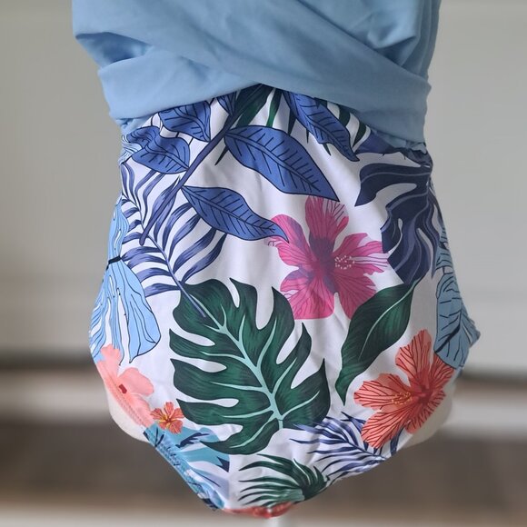 Binlowis V-Neck Push up One Piece Swimsuit Blue/Floral Print XL NWT - Picture 3 of 9